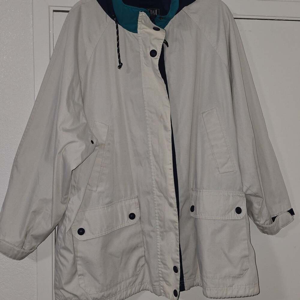 Vintage Pacific Trail Rain Jacket Blue Off-White with Hood